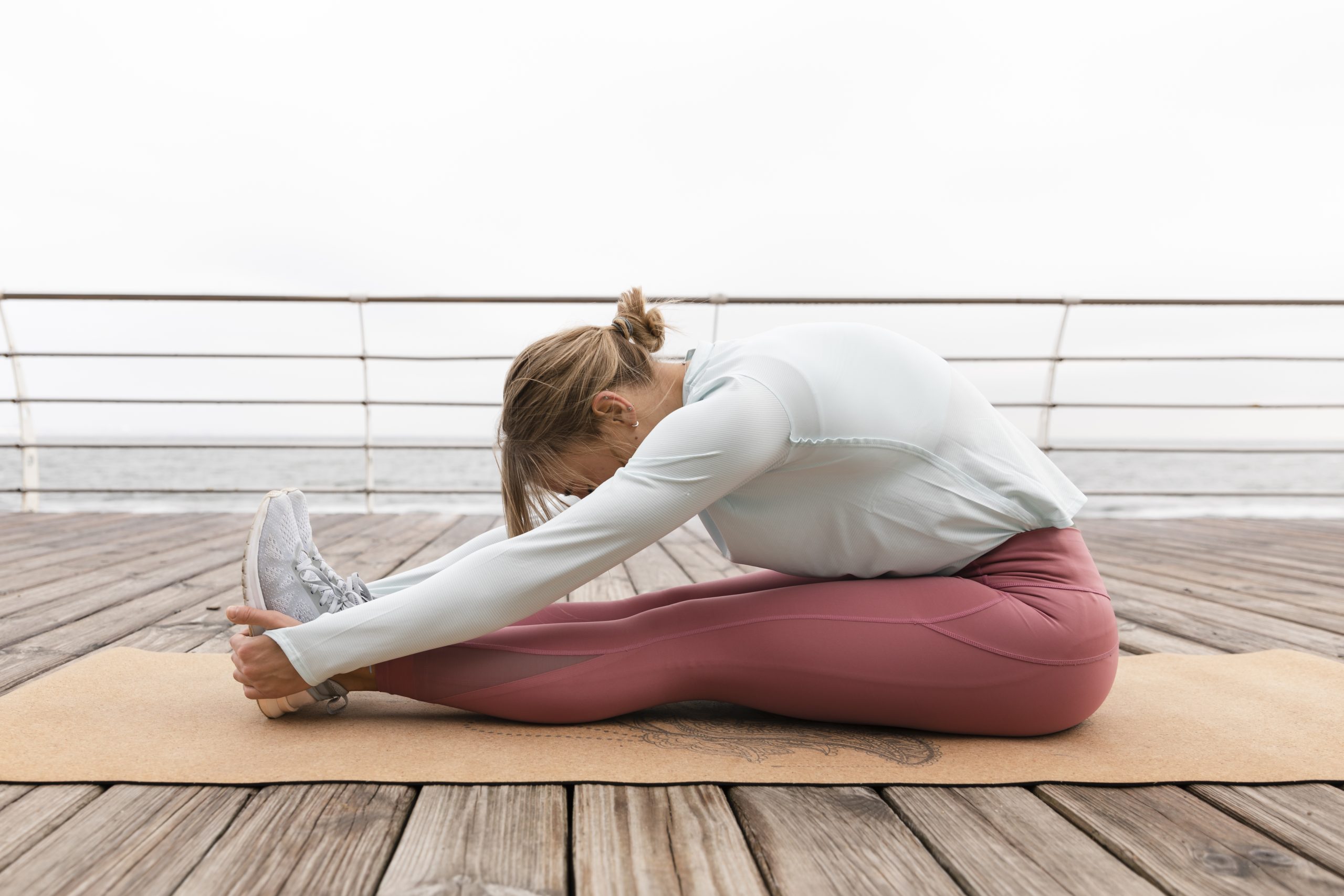 woman is stretching